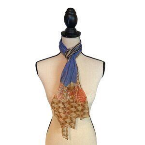 Womens Rectangle Nautical Sheer Scarf Seashell Stripe Lightweight Beach